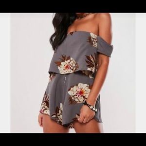 NWT Missguided Gray Floral Crepe Overlay Romper